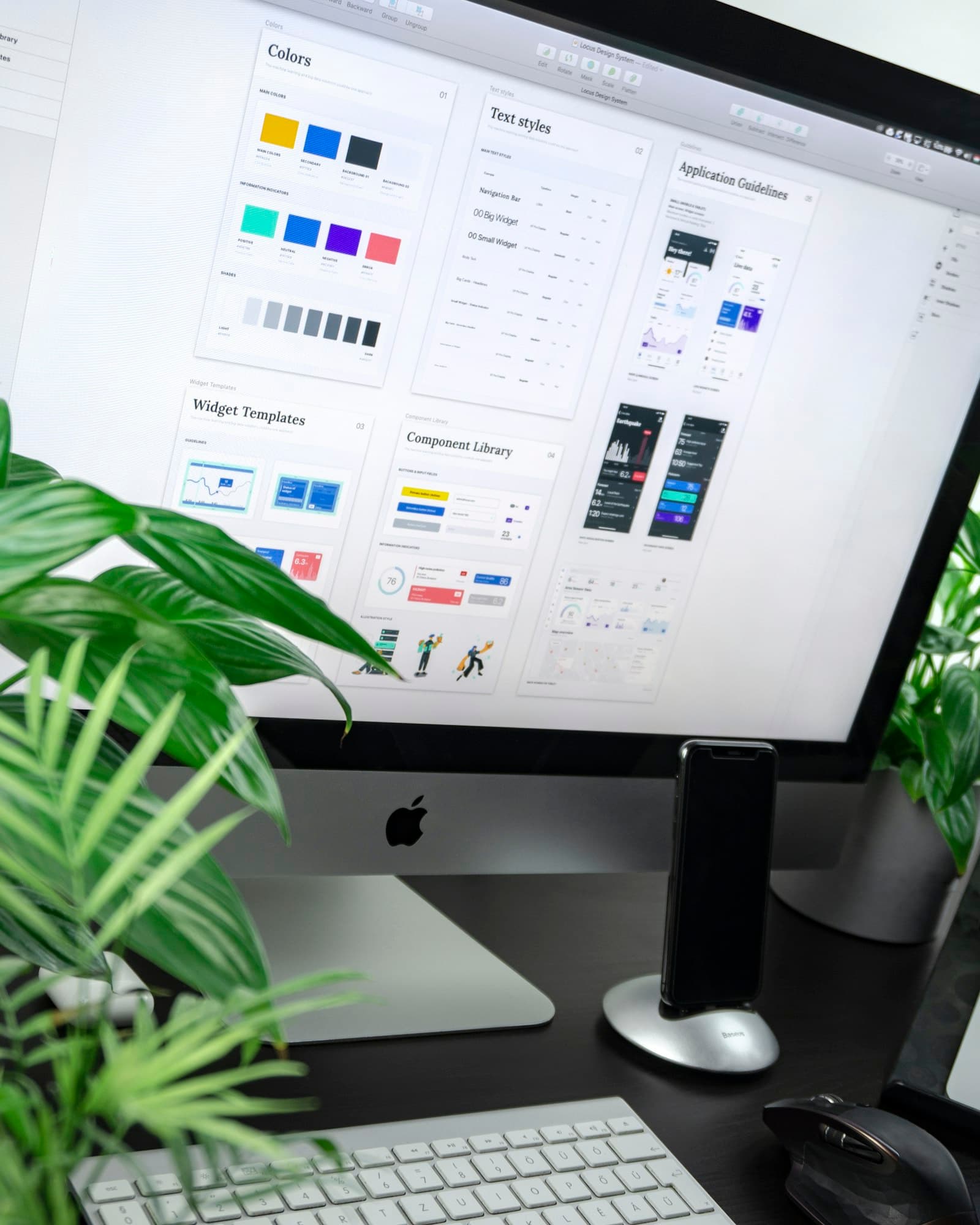 Brand design workspace with color swatches and creative tools